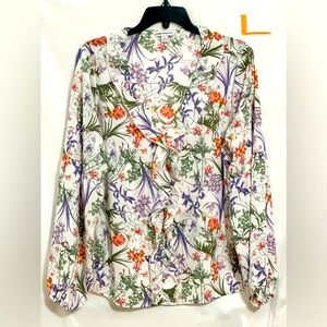 Counterparts - size L - LADIES WHITE TOP WITH PURPLE, BLUSH & GREEN FLOWERS